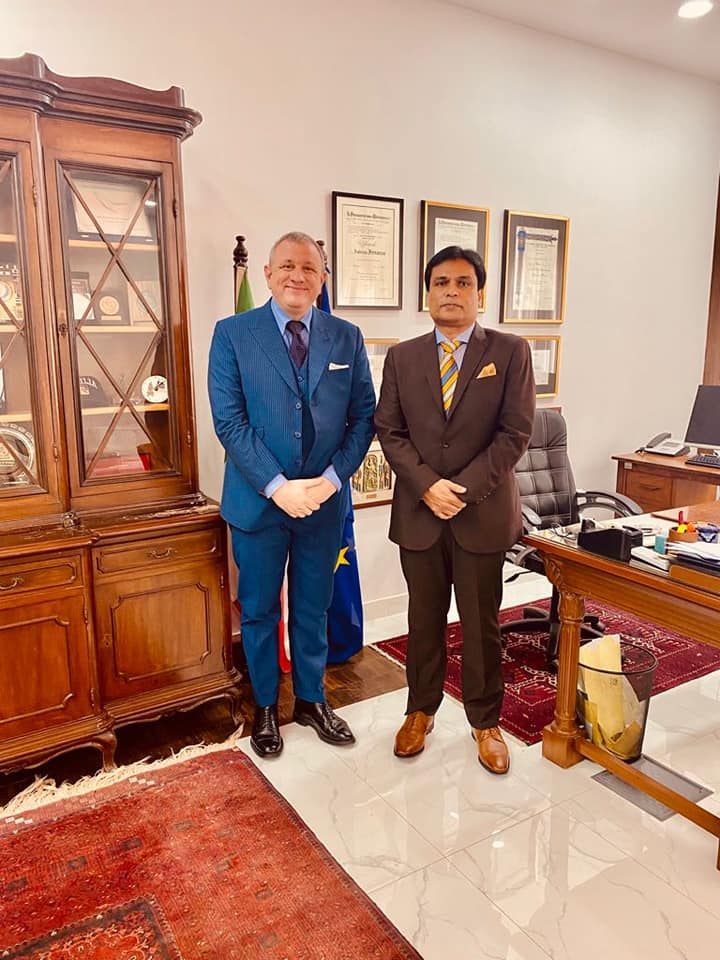 President All Pakistan Business Forum Syed Maaz Mahmood met with the Ambassador of Italy in Pakistan H.E. Andreas Ferrarese at Embassy of Italy.